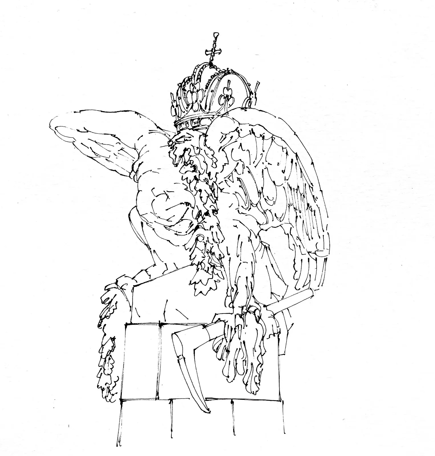 Unshaded drawing of an eagle statue