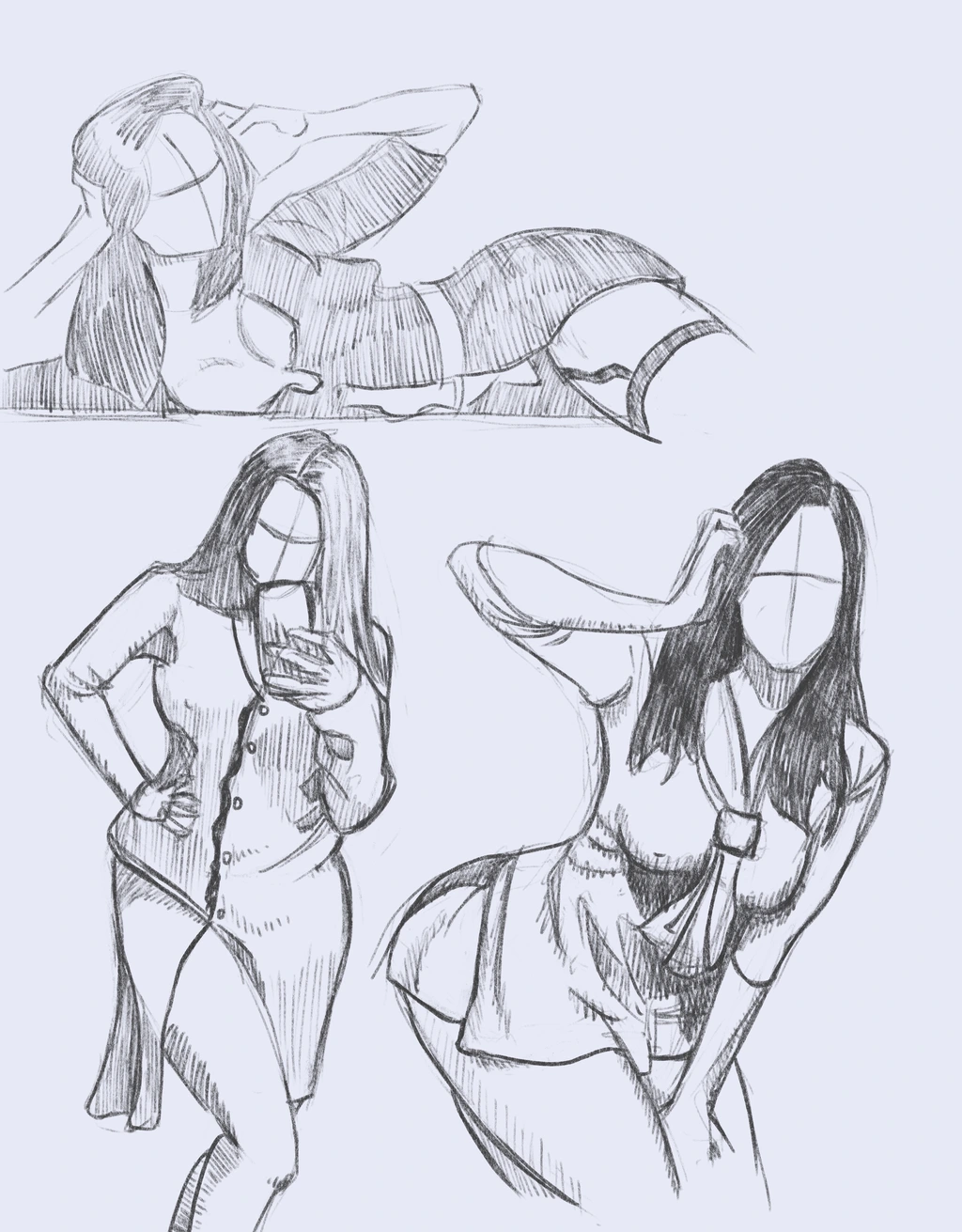 3 Rough figure sketches of Aftyn Rose