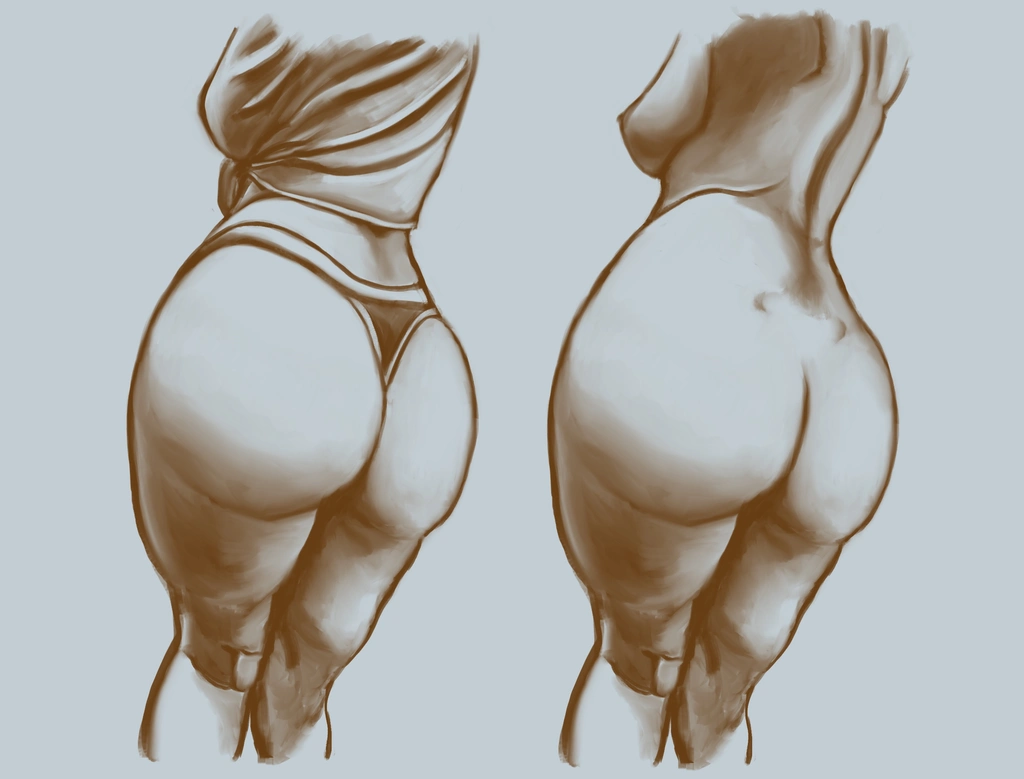 Two sketches of Aftyn in a booty popping pose