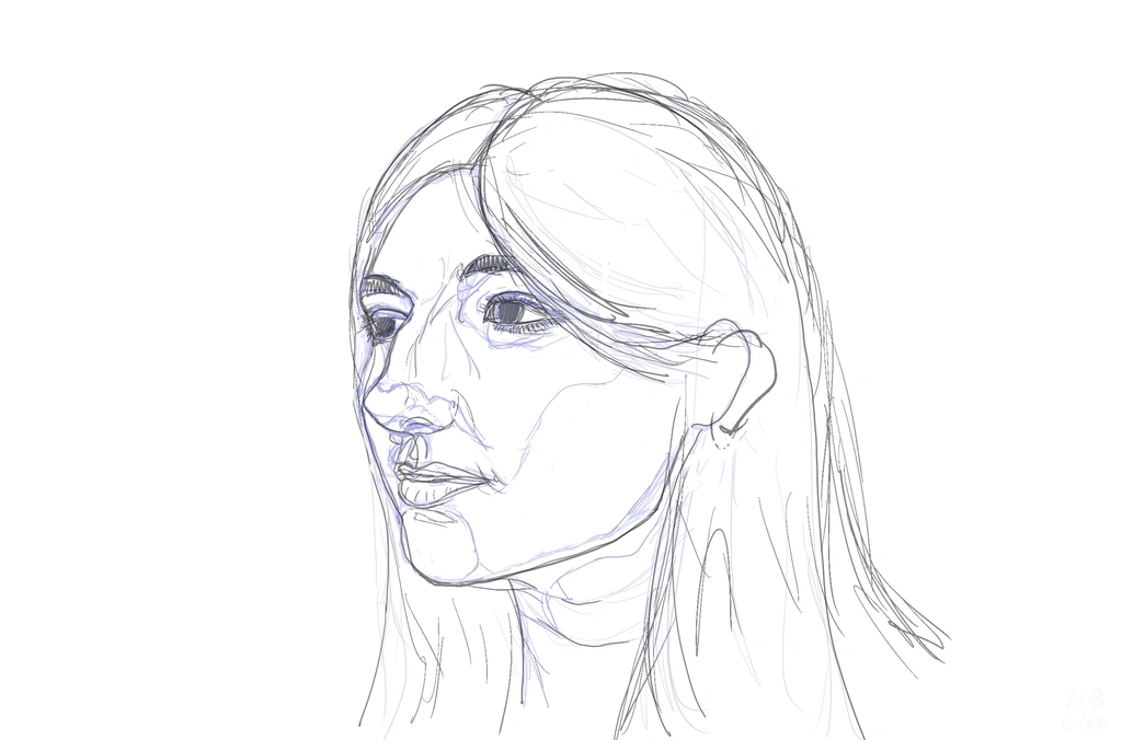 Stage 2 of the build-up of sketches of Aftyn Rose