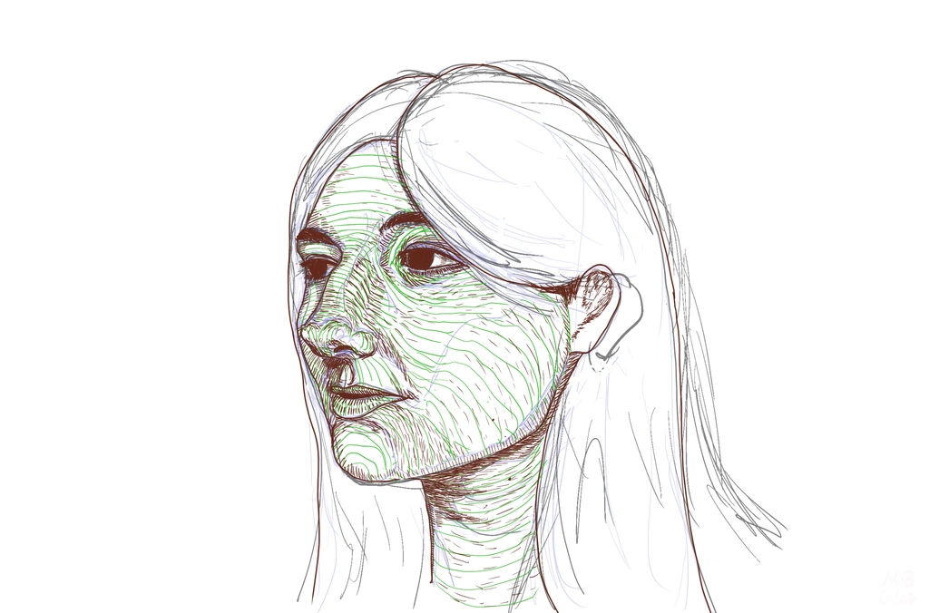 Stage 4 of the build-up of sketches of Aftyn Rose