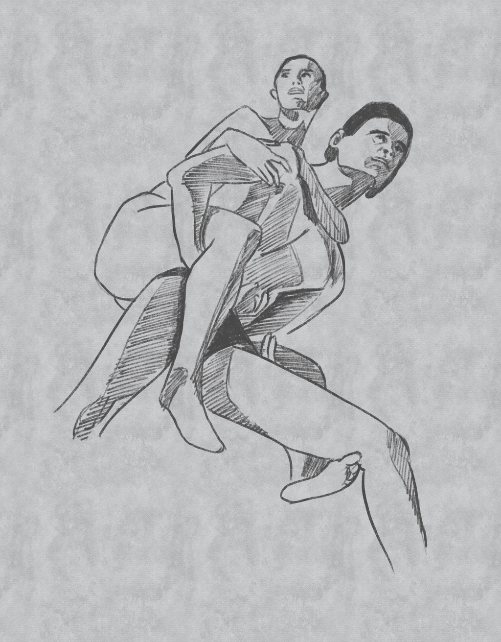 Sketch of a woman piggybacking on a man