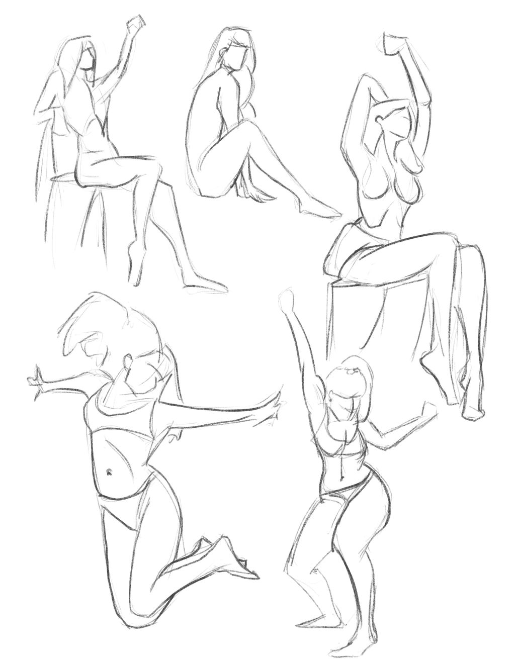 5 gesture drawings of ladies