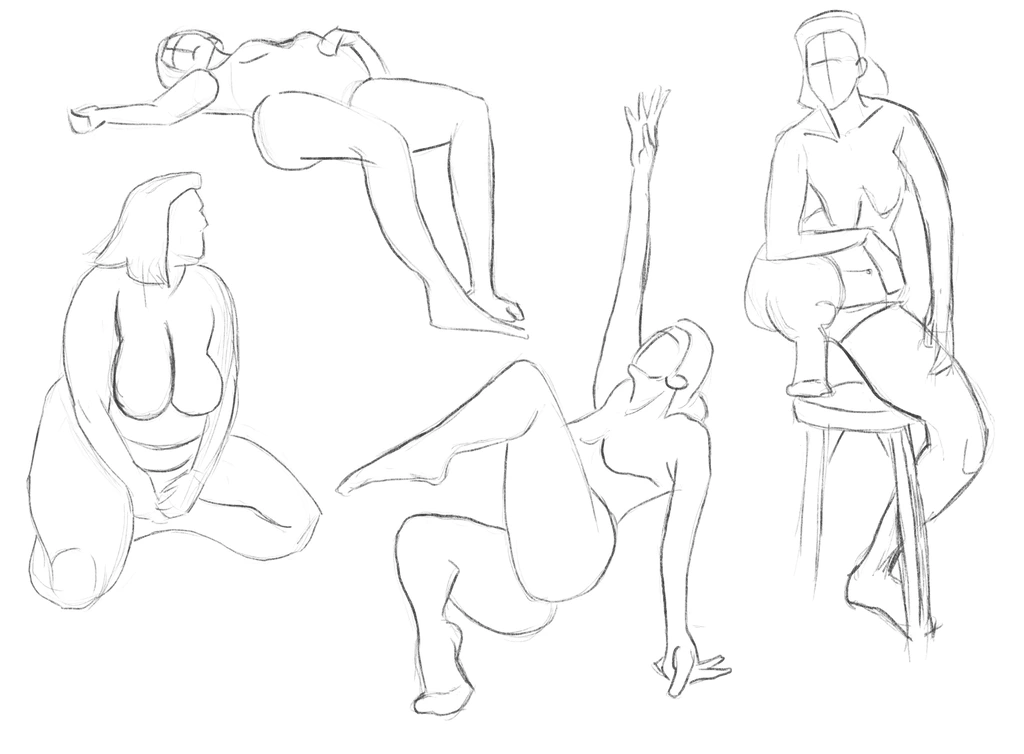 4 gesture drawings of ladies