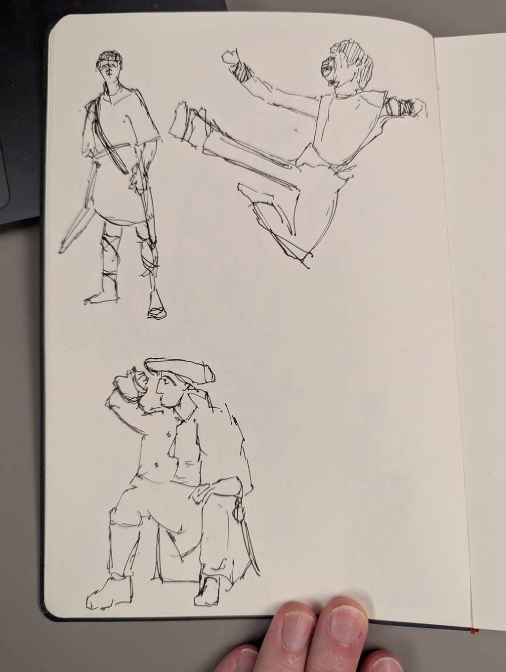 Five very rough 3 minute figure drawings from clothed models