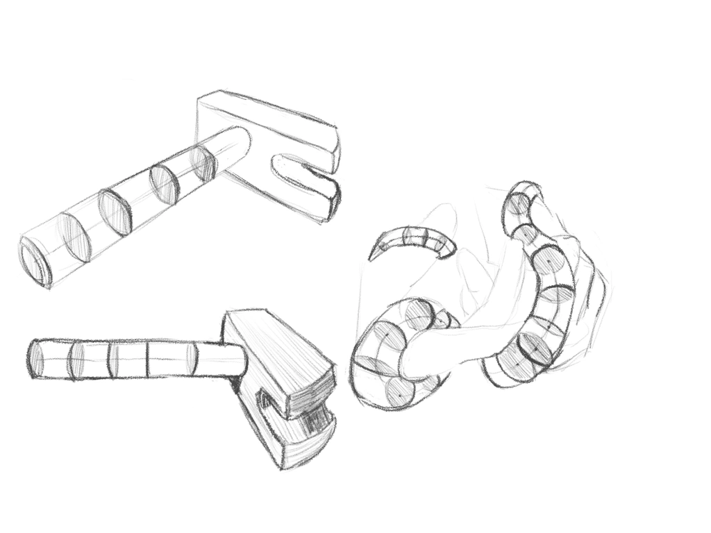 Sketches of a variety of geometric shapes built from circular sections