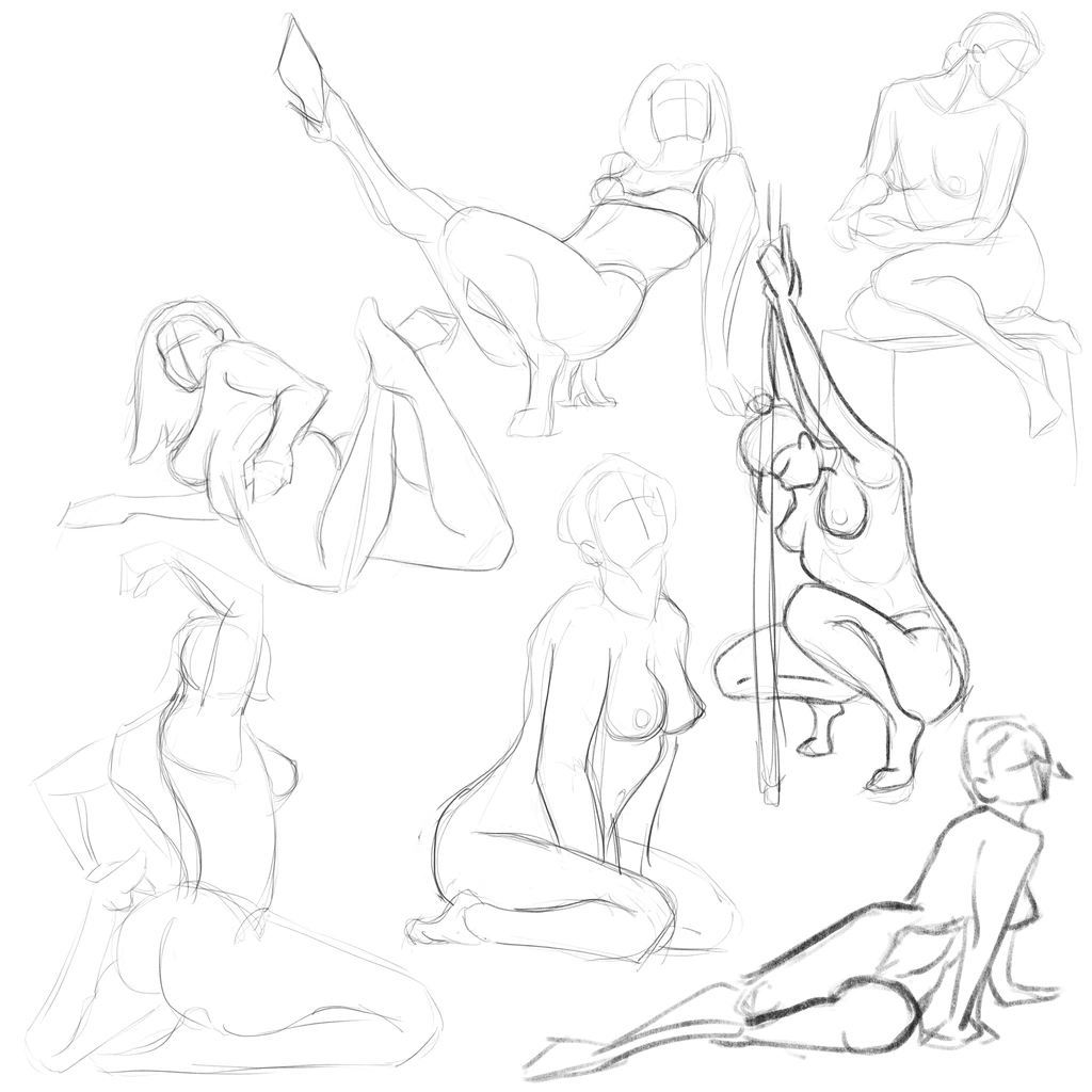 Seven gesture drawings