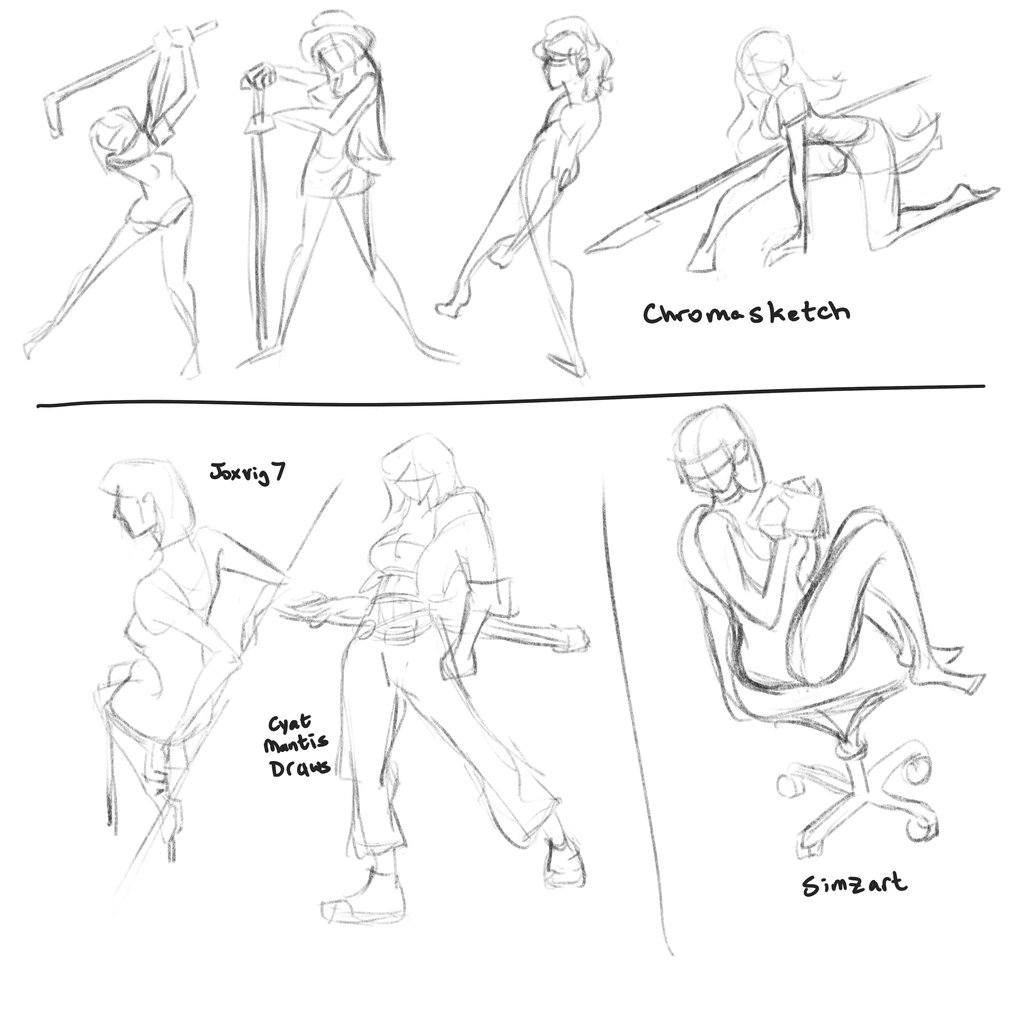 Seven gesture drawings