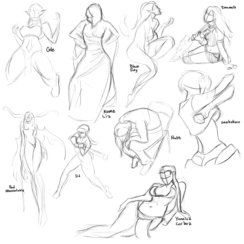 Nine gesture drawings