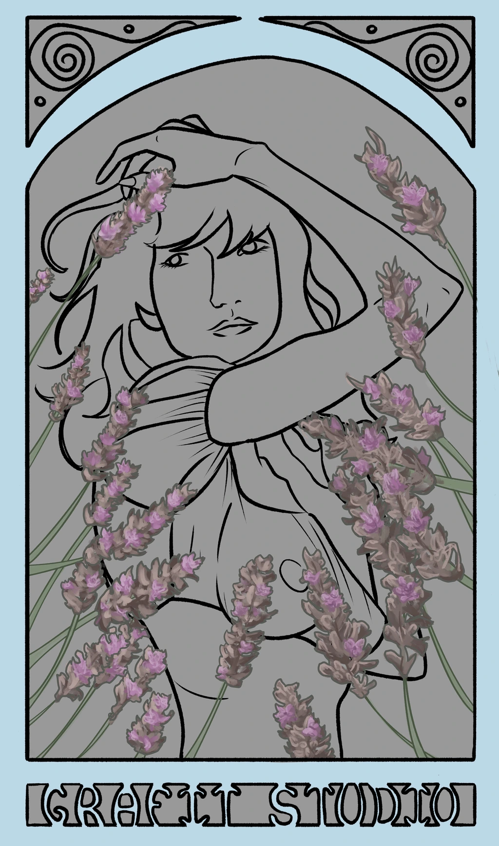 Process shot of the Art nouveau-style portrait