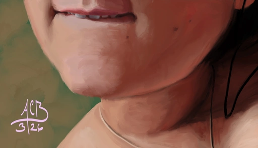 Extreme close-up portrait of Aftyn Rose biting her lip
