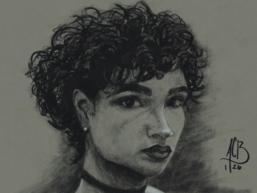 Charcoal portrait of the model Aiyana A Lewis