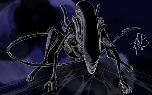 Drawing of the Alien xenomorph approaching the camera